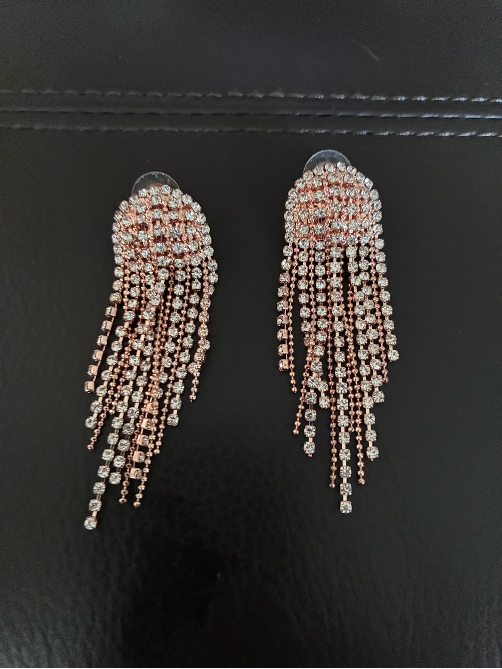 Rose Gold and Clear Crystal Fringe Drop Earrings - Women Jewelry